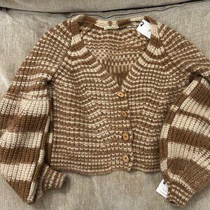 Ulla Johnson Tan and Cream Knit Cardigan